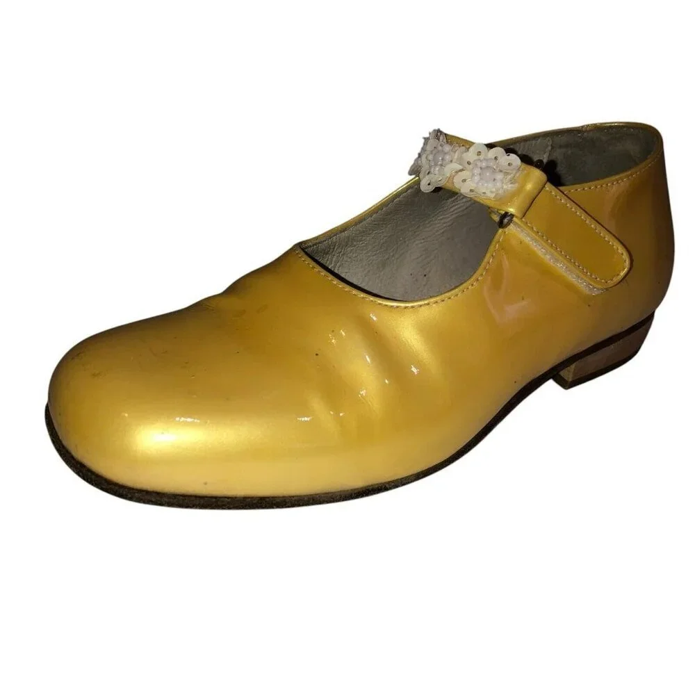 Shoe be Doo US 12 EU 30 Low Gold White Flower Sequins Mary Jane Shoes